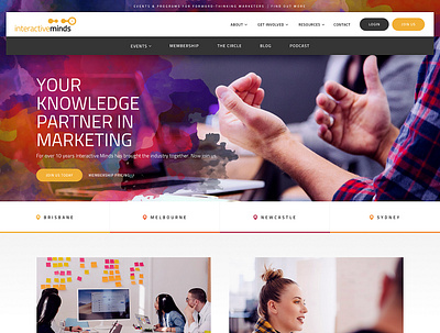 Interactive Minds colourful events home page web design