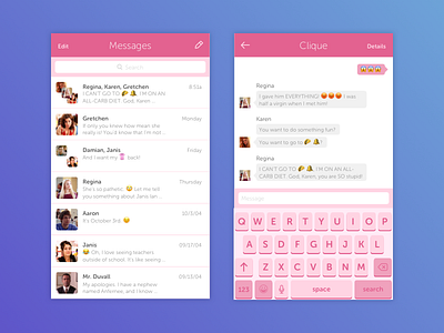 Daily UI #013: Direct Messaging app daily ui dailyui dailyui013 mean girls messaging mobile app ui ui design