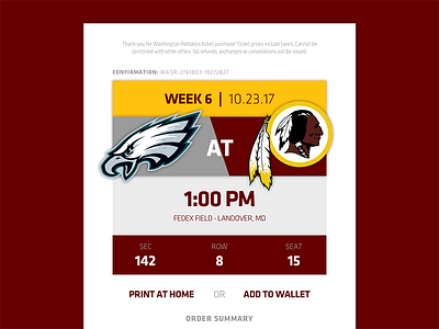 Daily UI #017: Email Receipt daily ui dailyui dailyui017 email hail httr redskins tickets ui ui design