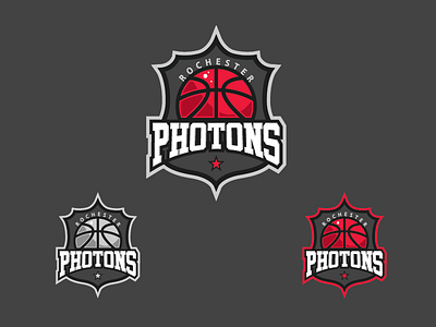 Rochester Photons FINAL - basketball team logo ball basketball branding coatofarms design graphic identity illustration jersey logo rochester sport
