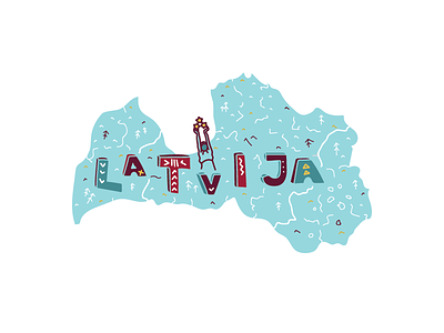 Map of Latvija country culture freedom illustration latvia latvija milda riga typography