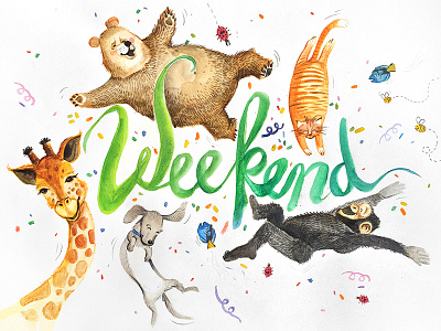 Weekend! animal art cat color dog illustration lettering monkey project sketchbook watercolor weekend