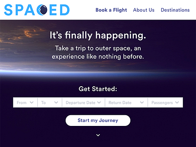 SPACED Landing Page & Logo #SPACEDchallenge astronaut booking landing page logo moon space spaced spacedchallenge travel ui ux website