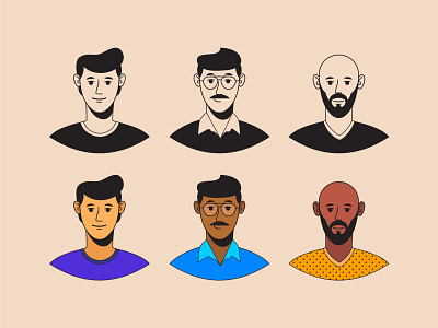 Avatar exploration avatars beard character character design cool hair style different characters expression flat guy illustraion linework man profile specs vector