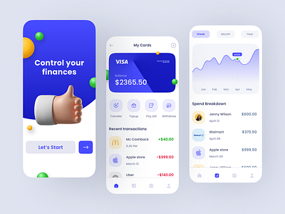 Finance app concept app blue cards finance ios mobile money payment screen ui ux
