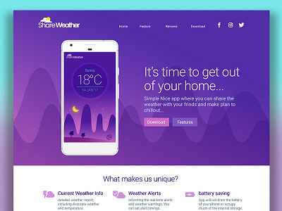 Landing page Option for App android app concept design flat icon ios logo ui ux weather website