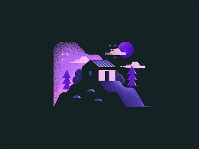 Home on hills design flat grunge hill home icon illustration mountain night texture