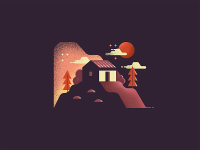 Home on hills - v2 design flat grunge hill home icon illustration mountain night texture