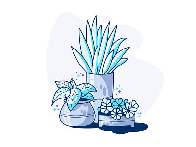 Mini Garden art blue flat garden illustration line mini modern plants style ui vector