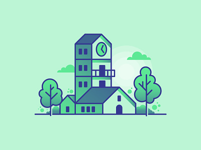 Littel house 2 bold flat gradient colour green house house illustration icon illustration line vector