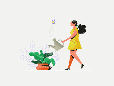 Girl taking care of plants