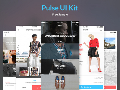 Pulse UI Kit - Free Sample android app fashion free freebie ios iphone mobile multimedia ui ux