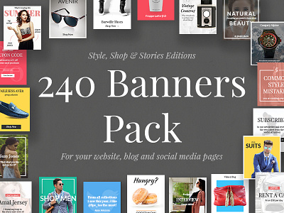 240 Banners Pack app banner blog fashion product shop social media website