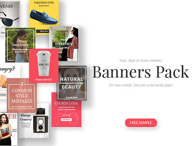 Banners Pack - Free Sample app banner blog fashion product shop social media website