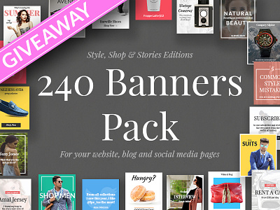 240 Banners Pack - Giveaway app banner blog fashion free giveaway product shop social media website