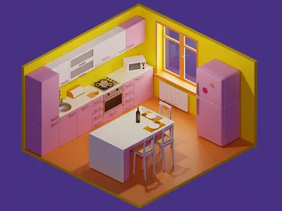 Kitchen 3d 3dart 3dartist 3ddesign 3dill 3dillustration blender design interior interiordesign kitchen modeling pink room