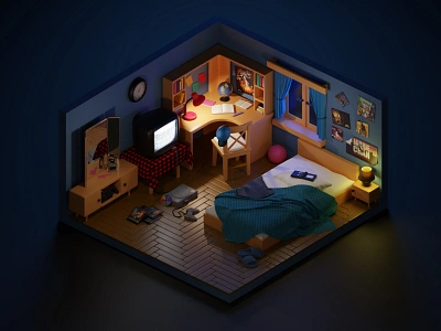 3D Bedroom 3d 3dart 3dartist 3dbedroom 3ddesign 3dillustration 3dplaystation bedroom blender blenderdesign cycles design gamer gaming illustration interior modeling sonyplaystation