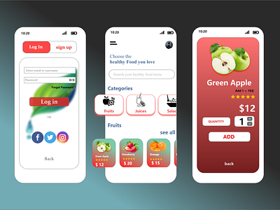 healthy food buying app my first creation!!! android apps animation app apps design branding design designing graphic design icon illustration ios apps logo motion graphics typography ui ui ux ux web design