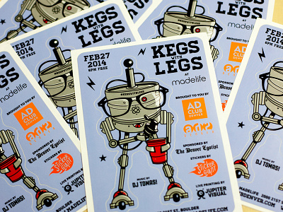 Kegs with Legs Sticker Sheets illustration jupiter visual kegs with legs laser die cut robot stickers
