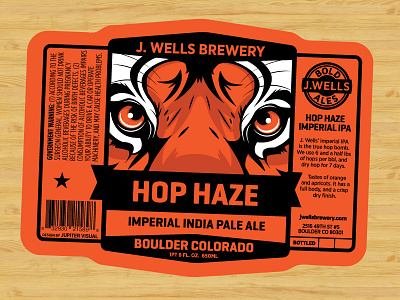 Hop Haze beer beer label boulder hops illustration j. wells brewery jupiter visual tiger vector