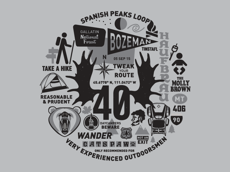 Montana Style screen printing hiking camping one color montana illustration spanish peaks bozeman