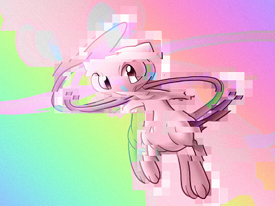 CHARACTER FLAWS - MEW anime characters collage design effects glitch illustration mew neon neon colors photoshop pokemon