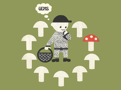 Gem Gathering. apparel cartoon design gems illustration james lano kids logo mushrooms orlando psychedelics streetwear youth