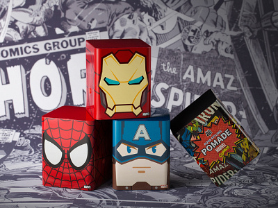 Marvel Hair wax package design captain america graphic design hair illustration iron man marvel package design spiderman