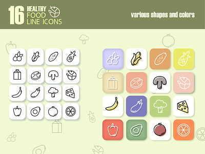 FOOD ICONS apps design food fruit healthy food icons vegatebles
