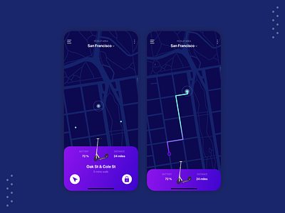 Scooter Sharing App concept dark theme electric scooter iphone iphone x map navigate product design ride sharing scooter transportation ui design urban visual