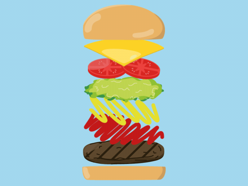 Burgers after effects animation assembly burger cartoon food illustration illustrator motion motion design motion graphics vector