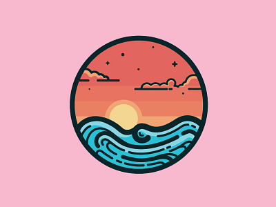 Sunset badge illustration outline sunset vector
