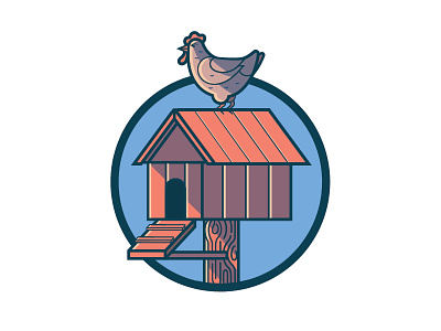 Home sweet home badge chicken coop illustration outline