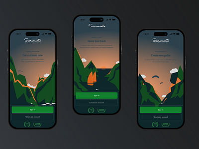 Welcome screen idea for a hiking-navigation app
