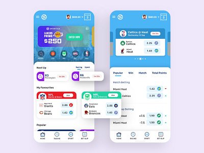 Sports betting concept for the US app design mobile ui