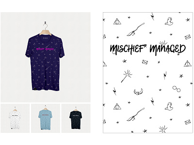 Mischief Managed t-shirt design all over print graphic design hand lettering harry potter illustration pattern repeat pattern t shirt design