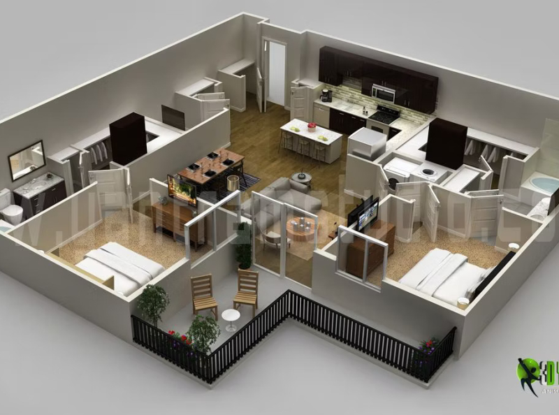 3D Floor Plan Design Of Modern Apartment's By Yantram Animation Studio ...