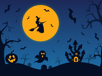 Halloween Wallpaper background blue cleveroad halloween illustration orange trickortreat wallpaper