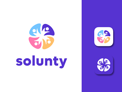 Solunty logo design | Unity logo design app branding colorful creative design icon identity logo logo design logo trends 2021 logomark minimal modern modern logo people simple society startup unity vector