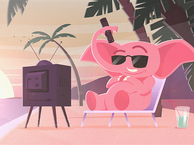 Summer animation elephant glass illustration palmtree summer sun tv