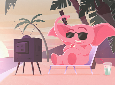Summer animation elephant glass illustration palmtree summer sun tv