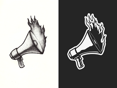 Megaphone branding flame ink logo megaphone sketch vector