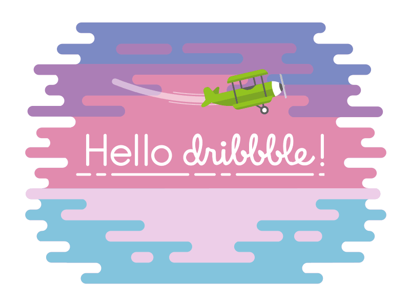 Hello Dribbble! adobe cc after effects animation biplane geometric illustration pastel pattern sea