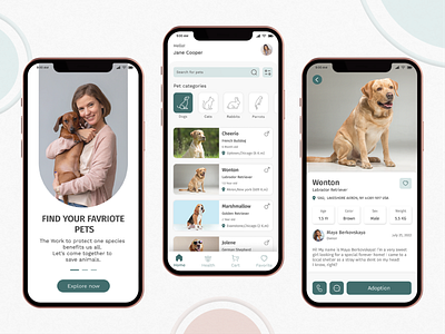 Pet adoption adopt adoption animal adoption animals app design dog adoption home screen mobile app nature pets save animals splash screen ui ui design white theme