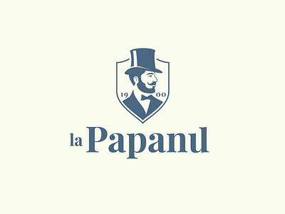 La Papanu logo design 1900 blue branding gentleman hat logo design man men mustache old style suit vintage