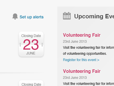 Volunteers closing date detail grey hot pink pink search volunteer web web design