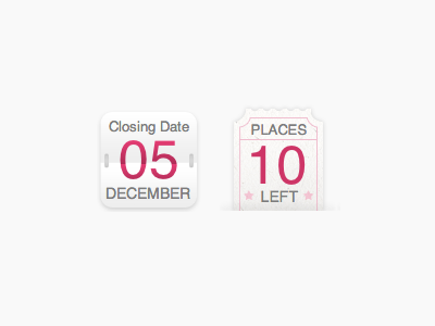 Closing date & places remaining Flags calendar flip calendar hot pink icon icons pink ticket ticket stub web application