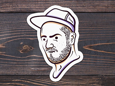 Simple Sticker badass beard clean colorful hat shadows simple sticker