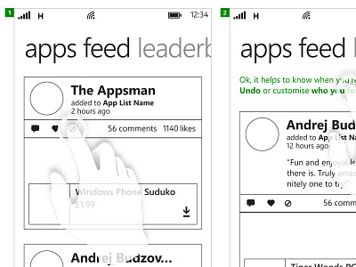 Not Interested feedback actions social ux windows phone wireframe wp