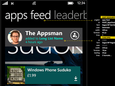 Apps Feed social ui ux visual design windows phone wp